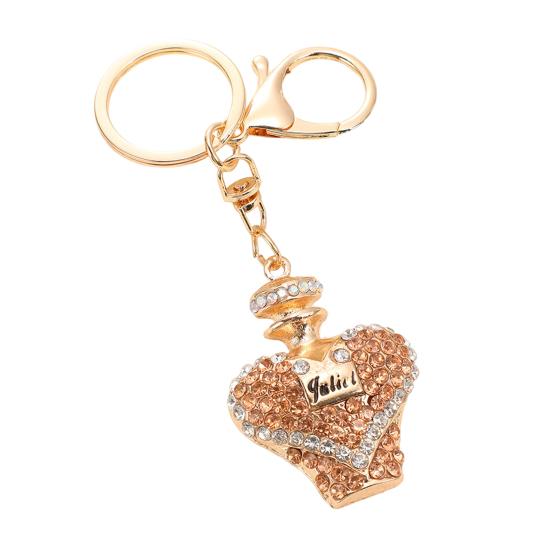 

Keychain Pendant Rhinestones Perfume Inlaid Key Chain Bottle Design with Lobster Clasp золотистий
