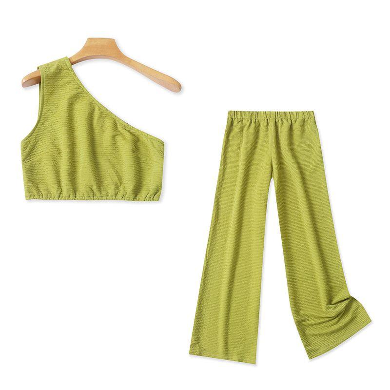 

Топ на одно плечо + Свободные брюки Модный костюм Весна/Лето Новый Экспорт Женский Однотонный Эластичный Плиссированный Приталенный 30580 Yellow Green B- 5-28-2 L