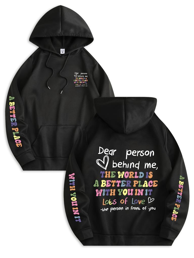 The World Is A Better Place With You In It Printed Men Hip Hop Sports Hoodie, Positive Quote Double Sleeve Casual Loose Sweatshirt
