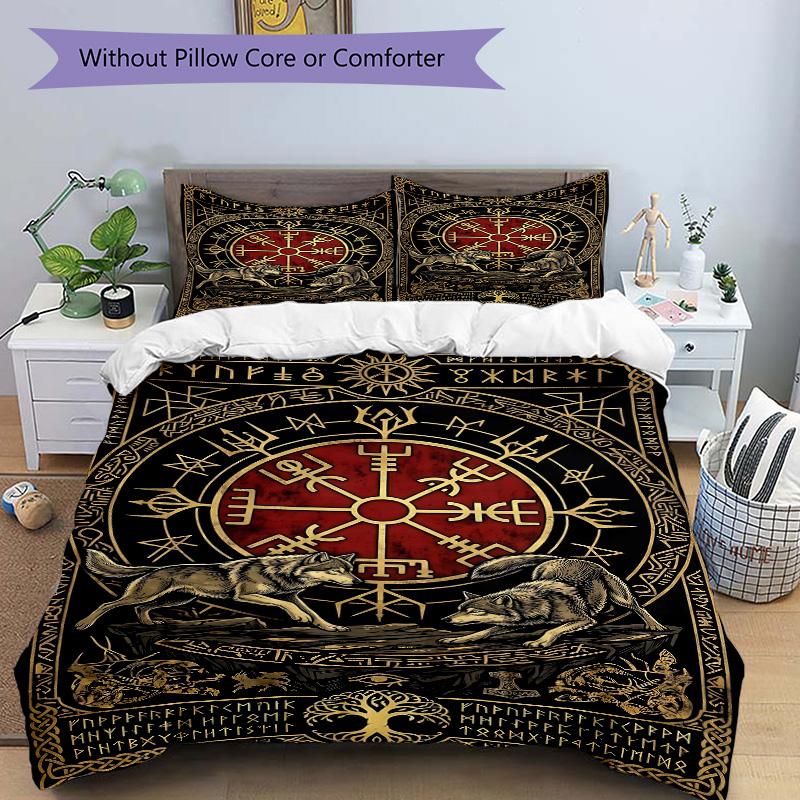 Wolf Vegvisir Symbol Print 3Pcs Bedding Setduvet Cover With 2 Bedropillowcase Home Birthday Gift