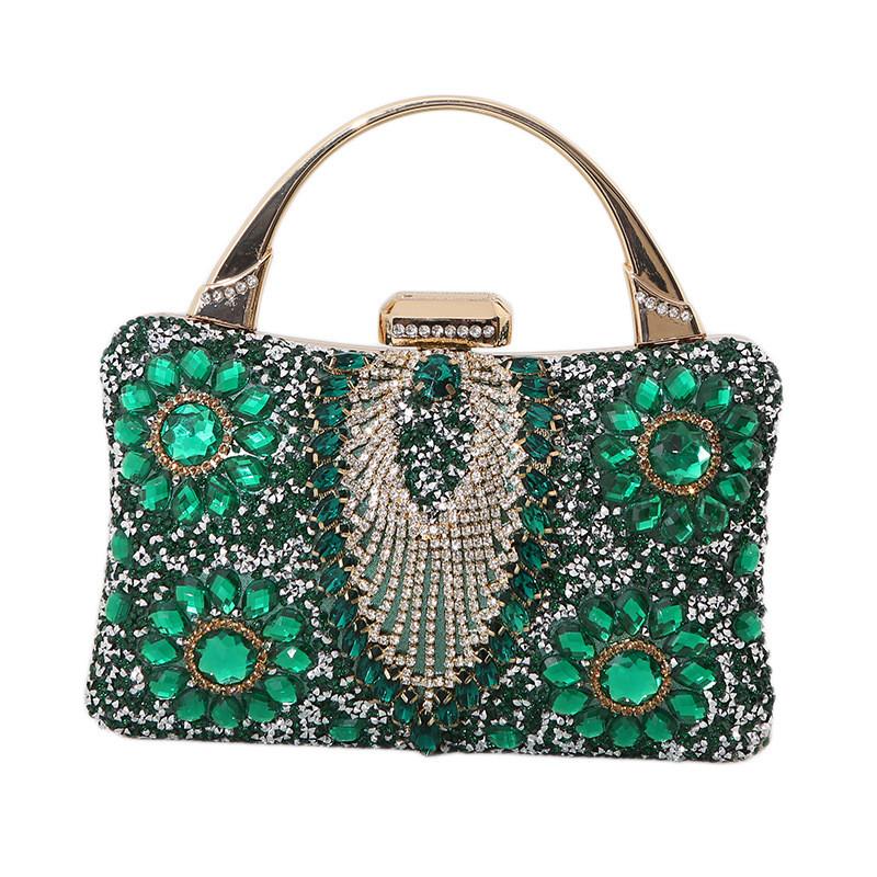 Pochette da sera metallizzata da donna con decorazioni di strass per eventi formali