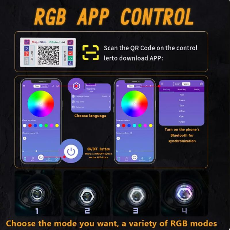 2PCS Car Modification Angel Eye BMW Hexagonal Turn Signal Bluetooth APP Headlights RGB Aperture Driving Lights Decorative Lights