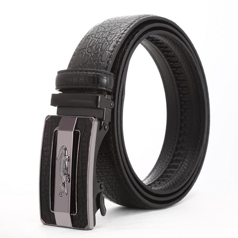 

Мужской ремень легкий деловой ремень с автоматической пряжкой простой высококачественный ремень из коровьей кожи с узором под аллигатора 125cm чёрный