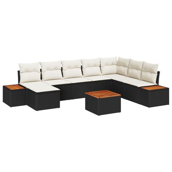 VidaXL Ensemble de canapé de jardin de 9 pièces avec coussins Noir Rattan Acacia 3348148