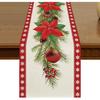 Christmas Poinsettia Red Table Runner 13x72 Inch Seasonal Winter Xmas Watercolor Snowflake Kitchen Dining Table Decor for Indoor Outdoor Farmhouse
