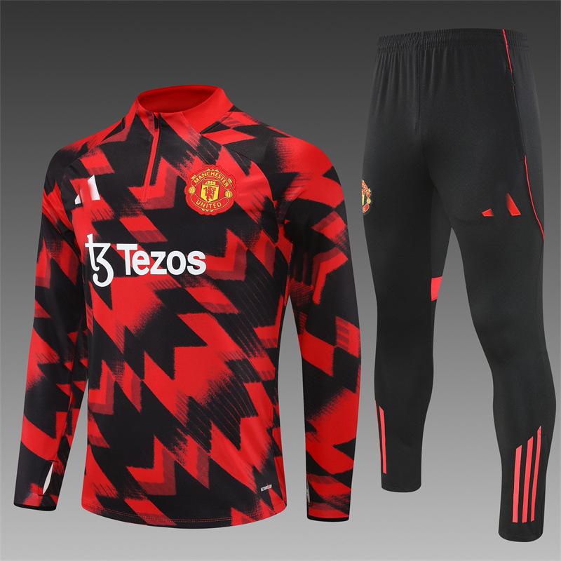 Manchester United Football Suit Custom Autumn And Winter Long-Sleeved Half-Pull Pre-Game Warm-Up Children'S Short-Sleeved Training Suit