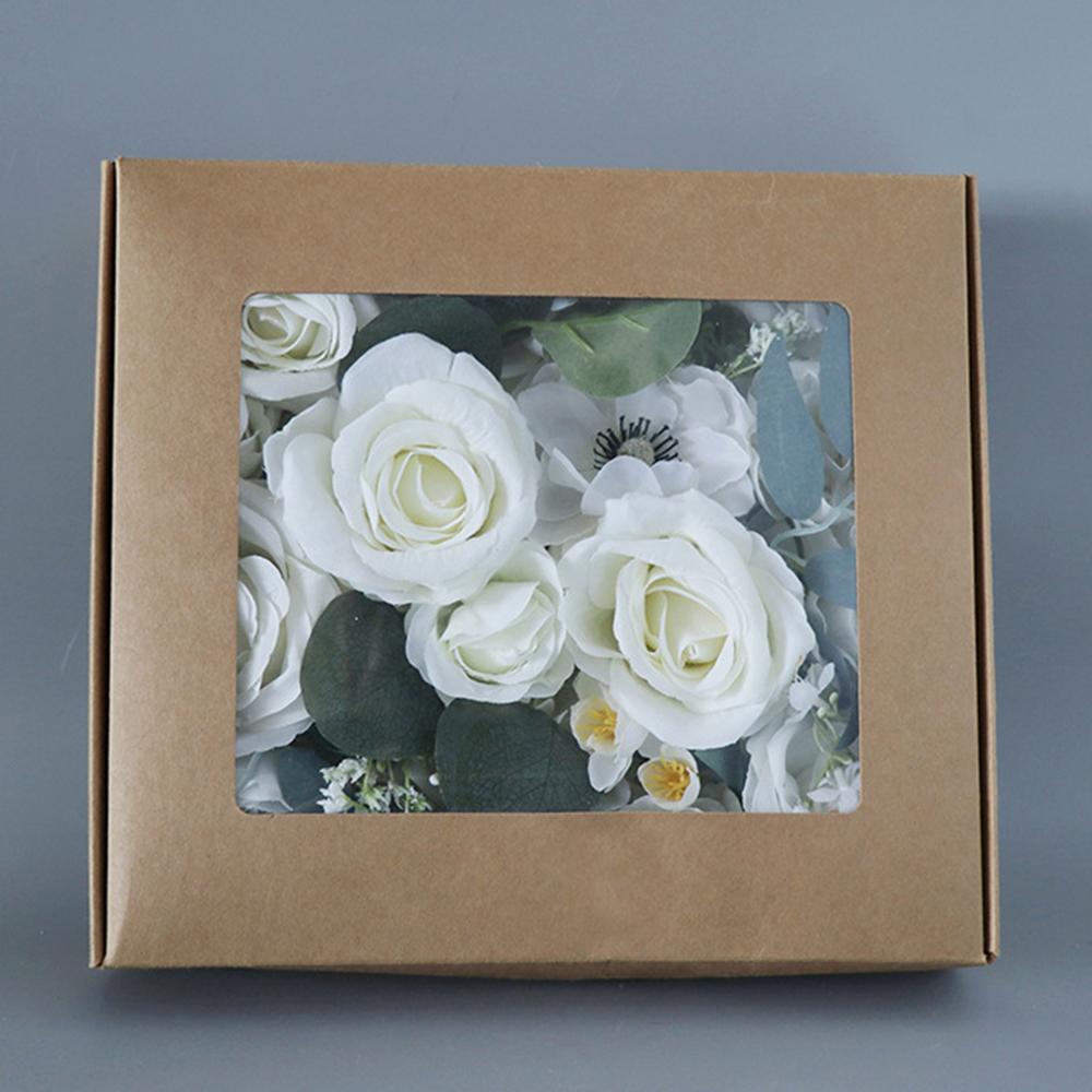 

Коробка с искусственными шелковыми цветами для предложения руки и сердца, дня рождения, домашнего декора, сделай сам, свадебный букет, бутоньерка, подарок белый