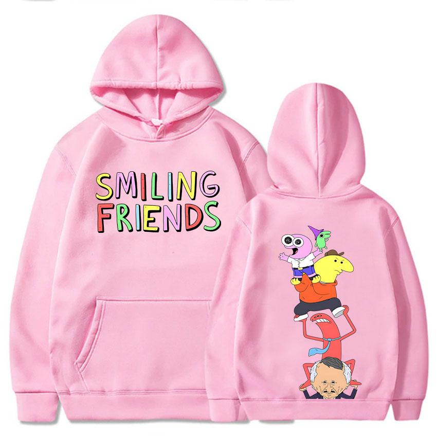 Anime Smiling Friends Print Hoodies  Alan Mr.Frog Glep Pim Charlie Mr. Boss Sweatshirts Winter Long Sleeve Hooded Pullovers Men