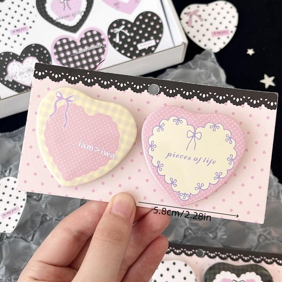 2pcs/set Cute Heart Shape Pins Sweet Bow Polka Dot Plaid Heart Kawaii Badges for Backpack Clothing Shcool Bag Pencil Case Decor
