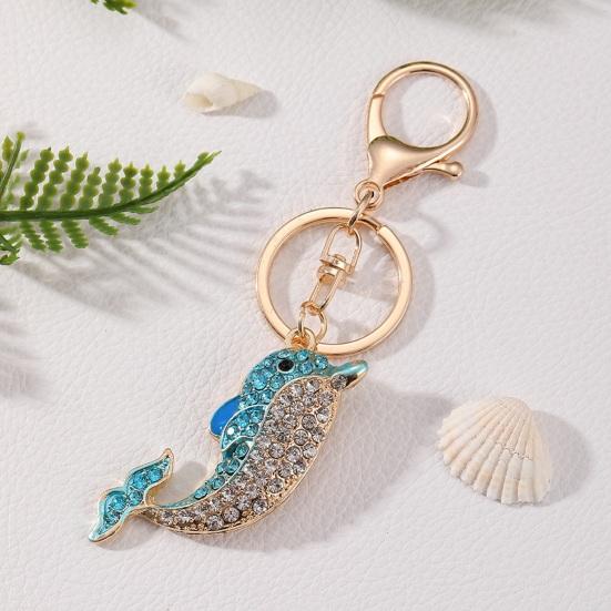 Keychain Pendant Sparkling Rhinestones Inlaid Dolphin Design Key Holder with Lobster Clasp Lightweight Car Bag Accessory
