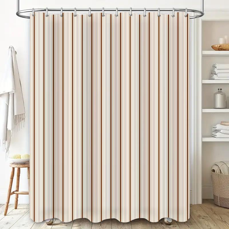 Modern Striped Shower Curtain Premium Waterproof Fabric for Bathroom Decor Privacy Protection 304 Stainless Steel Rod Set Includ