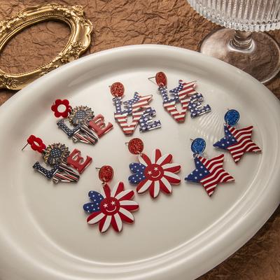 Creative Trendy Stud Earrings Blue And Red Stripes National Flag Beauty Independence Day Earrings Niche Personality Fashion Earrings