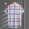 Men's Blue Red Plaid Men's Short Sleeve Shirt Men's Shirt Summer 2025 New