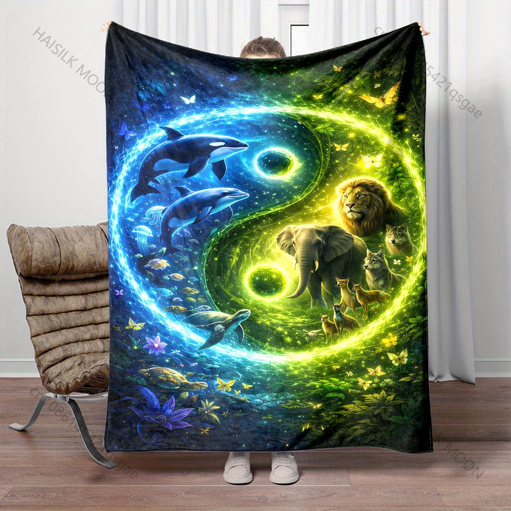 Yin and Yang harmonious animals Print Adult Children Warm Blankets Home Travel Car Soft Comfortable Suitable for all seasons