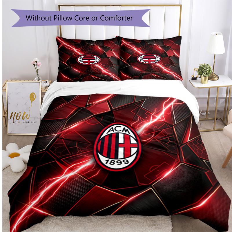 Set Lenzuola Stampa AC Milan 3 Pezzi Morbido Delicato sulla Pelle Lavabile Copripiumino e Federe Set Stagione Unica Camera da Letto