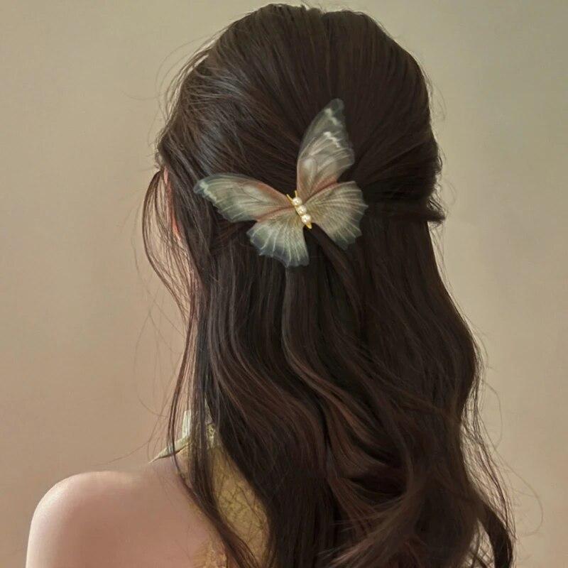 Moving Butterfly Elegant Fairy Double Tulle Butterfly Hair Clips For Women Girls Accessories Vintage Korean Hair Pins