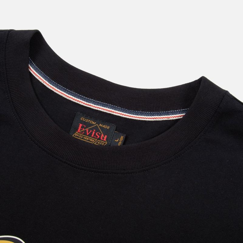 Evisu SS24 Ribbon Seagull And Family Flower Print Regular Fit T-Shirt Men T-Shirts Black 2ESHTM4TS1078XXCT