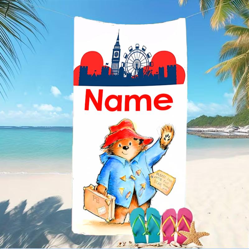 Customizable personalized beach towels Paddington Bear themed designs.Suitable for the beach, yoga, sports;ideal as beach accessories
