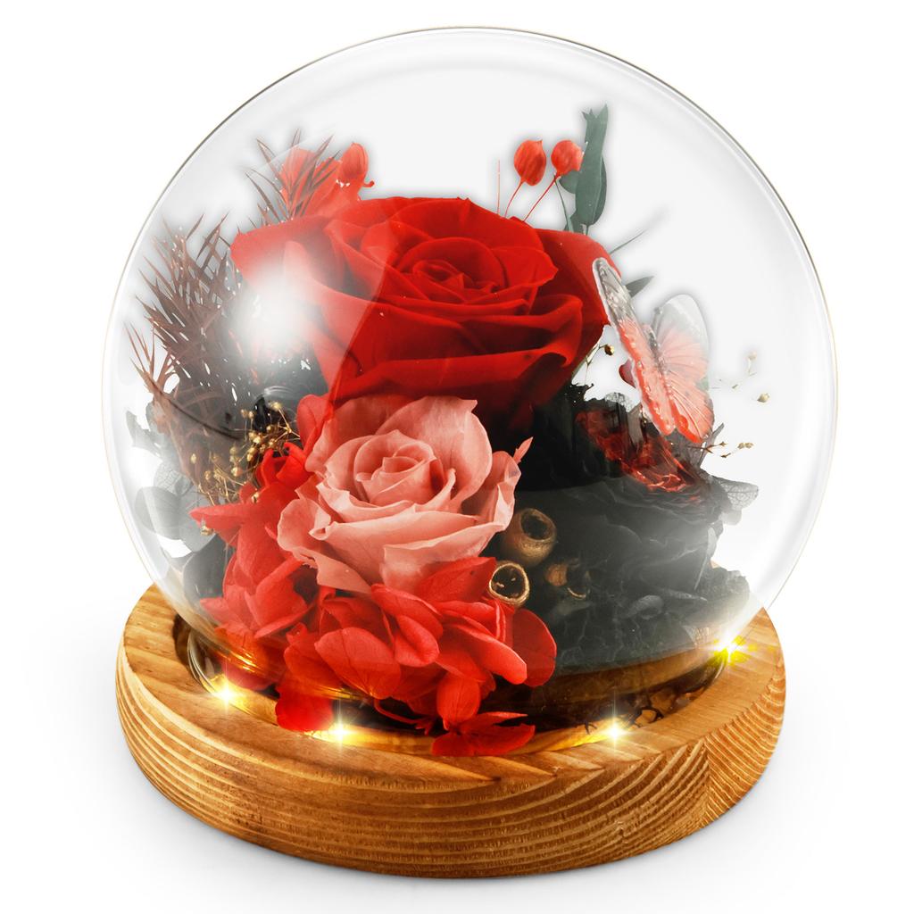 Artificial Rose Flowers Glass Cover Simulation Eternal Rose Flower Mothers Day Gifts Party Supply Valentine's Day Wedding Decor