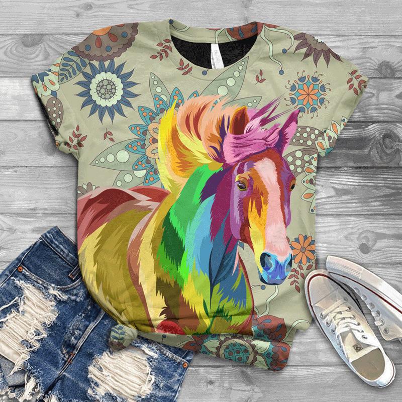 New European and American 3D Digital Printed Women's Loose Short Sleeved Casual Top T-shirt