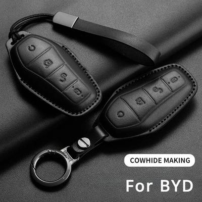Leather Car Key Case Car Key Full Cover Protection Bag For Byd Song Plus Atto 3 Han Ev Tang Dm Qin Seal Dolphin Auto Accessories