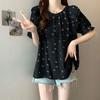 Bow Print Loose Top Women's Summer New Pleated Short Sleeved Shirt Korean Series