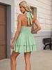 2026 European-American Women's Dress: Waist Shirring Halter Neck Off-the-Shoulder V-Neck Slimming Jacquard Skirt