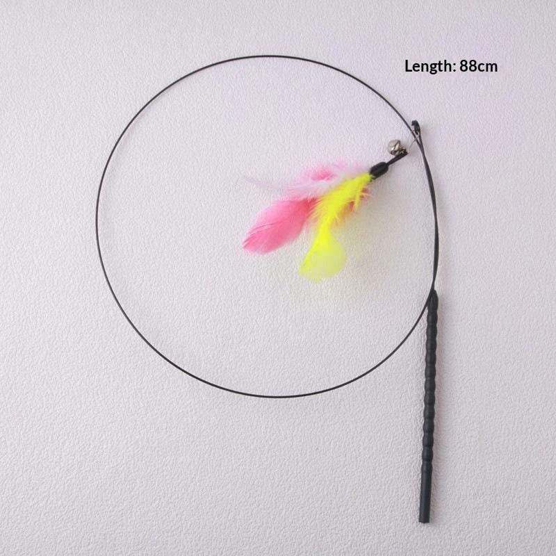 Flexible Steel Wire Cat Teaser Wand with Soft Feather Crisp Bell Interactive Play Toy for Indoor Cats Daily Play