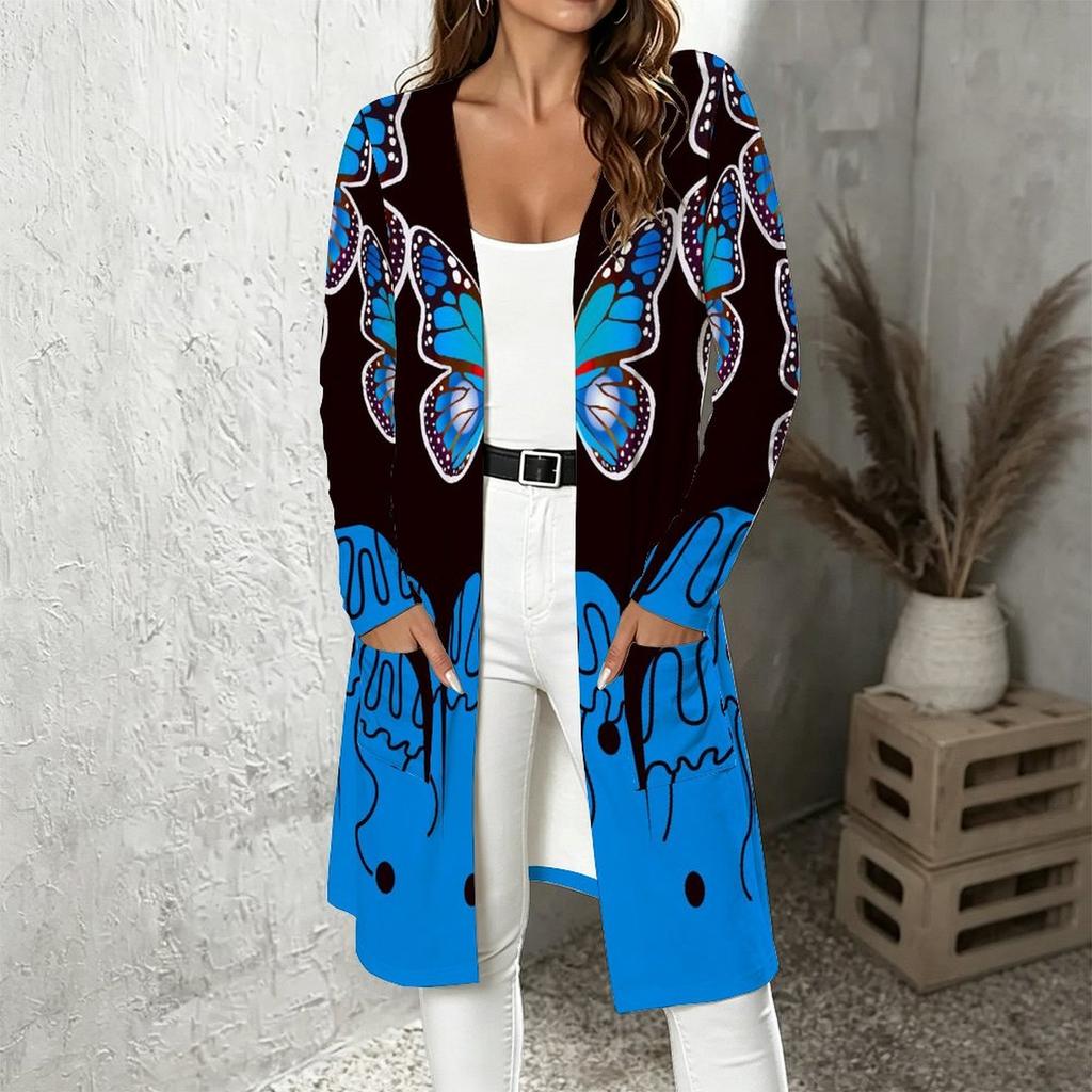 Plus Size Women Long Sleeve Open Front Loose Outerwear Casual Fashion Cardigan Jacket