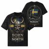 Szwecja Wiking Wojownik Nordycki Valhalla Top z Nadrukiem 260 GSM | Oversize Snow Wash