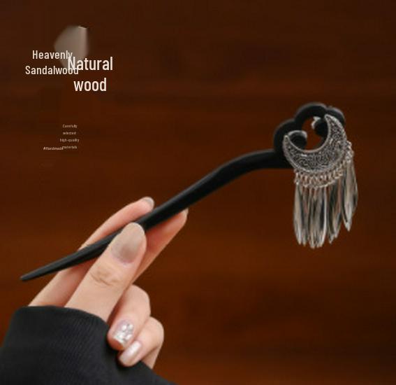 Elegant Retro Tassel Hairpin for Hanfu Updo - Women's Chinese Style Metal Hair Clip