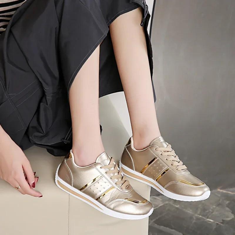 Women Casual Sneakers Spring Waterproof Casual Flat Shoes for Women Lightweight Luxury Lace Up Sneakers Women Zapatos De Mujer