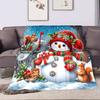 Snowman and Squirrels Christmas Scene Patterned flannel blanket perfect for the bedroom living room, sofa, or a little nap