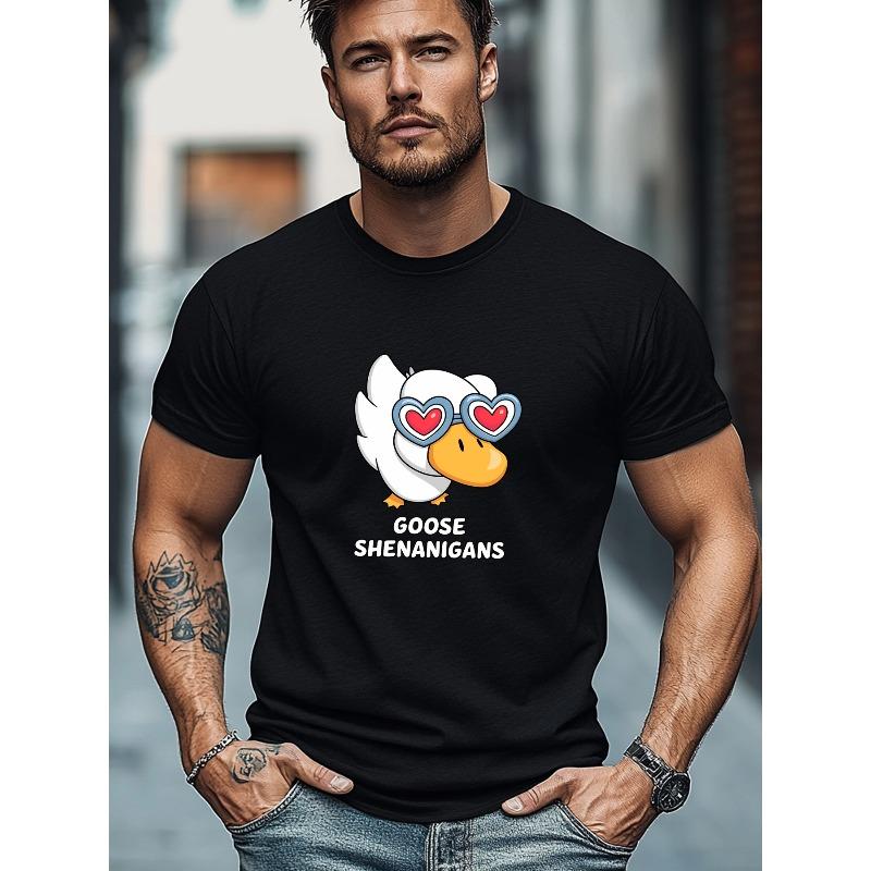 Men's T-shirt, Simple and Stylish, Casual and Relaxed, Men's GOOSE SHENANIGANS Graphic Summer Casual Crew Neck Short-Sleeve T-shirt, PLUS SIZE