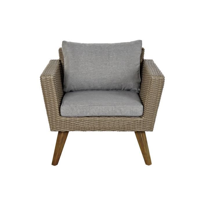 Salon de jardin - Ensemble table + 3 fauteuils - Bois rotin - Beige - Extérieur