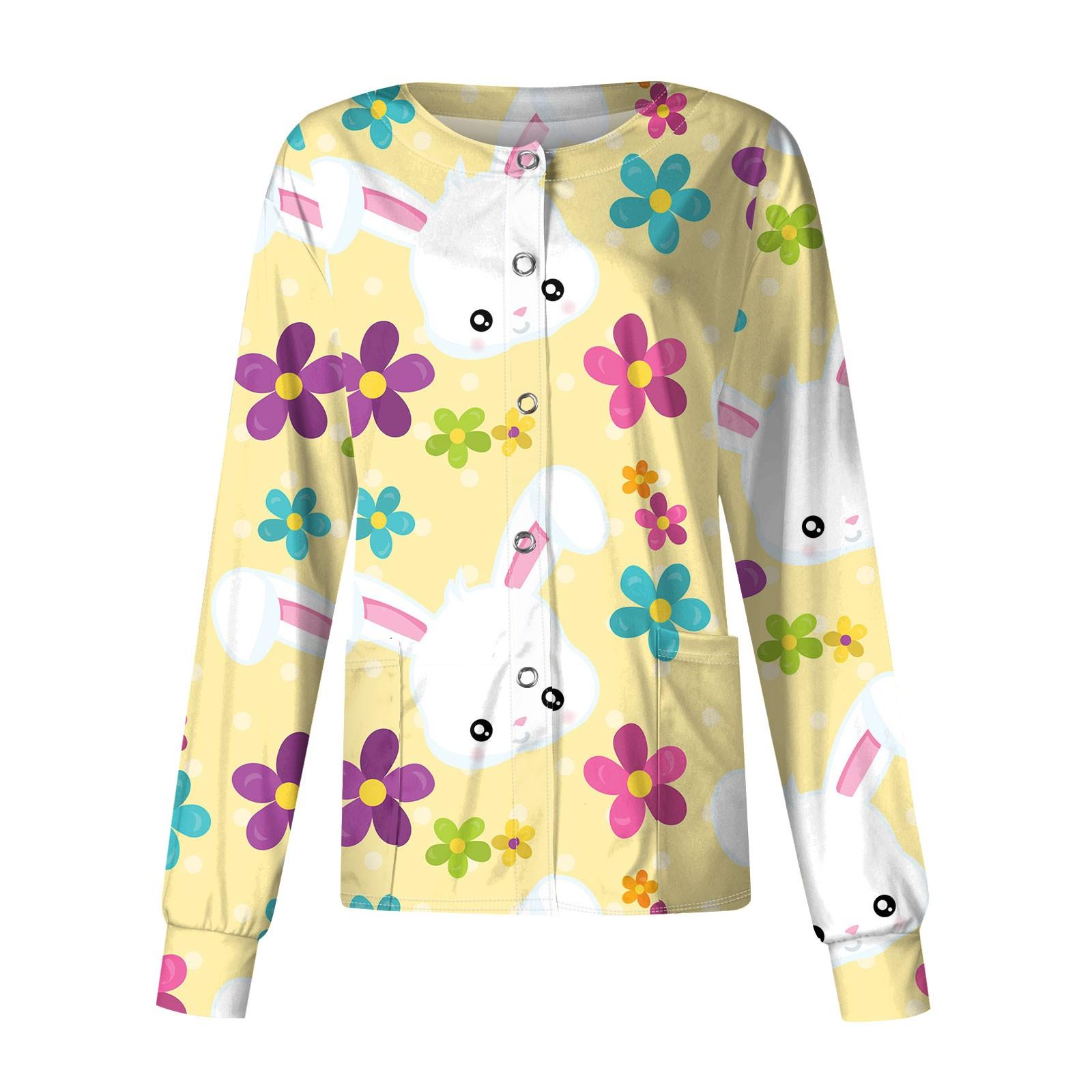 

Женская повседневная однобортная одежда с длинным рукавом и пасхальным принтом, кардиган, топ L жёлтый