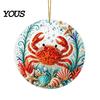 Transparent Sea Animal Pendants Ocean Theme Pearl Art Hanging Ornament, 2D Flat Acrylic Coastal Unique Gifts for Lovers Life Suncatcher, Beaded