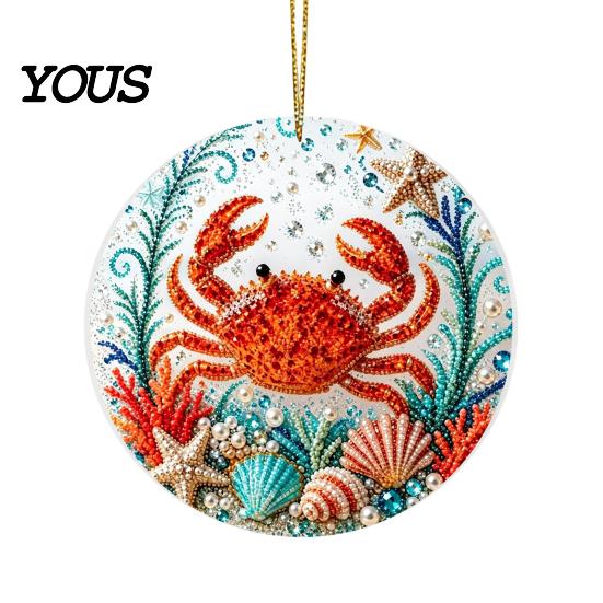 Transparent Sea Animal Pendants Ocean Theme Pearl Art Hanging Ornament, 2D Flat Acrylic Coastal Unique Gifts for Lovers Life Suncatcher, Beaded