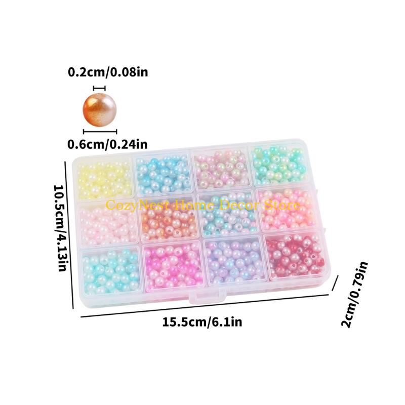 92MF 1200Pcs Colored Pearls Beads for Craft Decoration 6MM Imitation Pearls ABS Beads for Craft Jewelry Making Bridals Dress