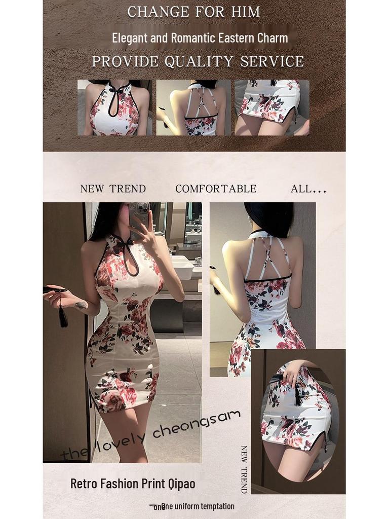 Retro Print Slim-Fit Cheongsam Dress: Sexy Hip-Hugging Summer Style 9866