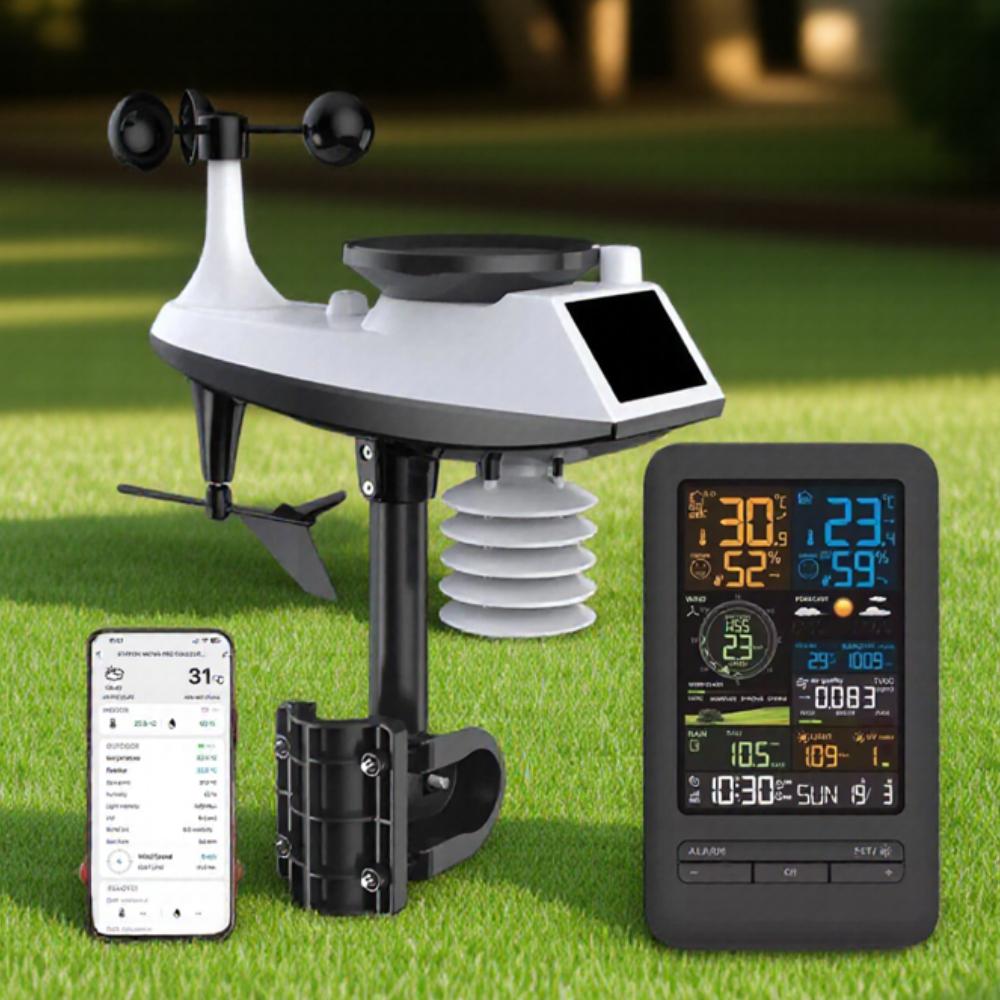 

Умная метеостанция Автоматический таймер Приложение Сетевой вечный календарь Температура Влажность Скорость ветра Осадки УФ Монитор TVOC белый