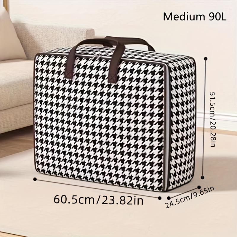 Large Capacity Houndstooth Foldable Travel Bag - Quilt & Clothes Storage for Moving & Home Organization