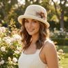 Rolled Brim Sunscreen Bucket Cap Solid Color Women Sun Cap Versatile Flower Fisherman Hat  Camping