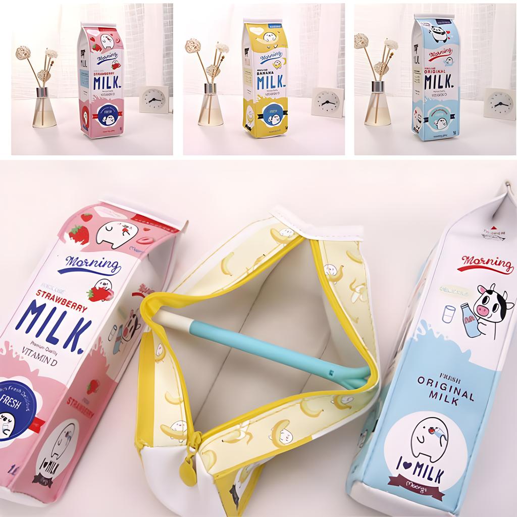 Kawaii Pencil Case Set of 3, Cute Milk Carton Pencil Aesthetic, 3 Colors, Multi-functional, Cosmetic Bag