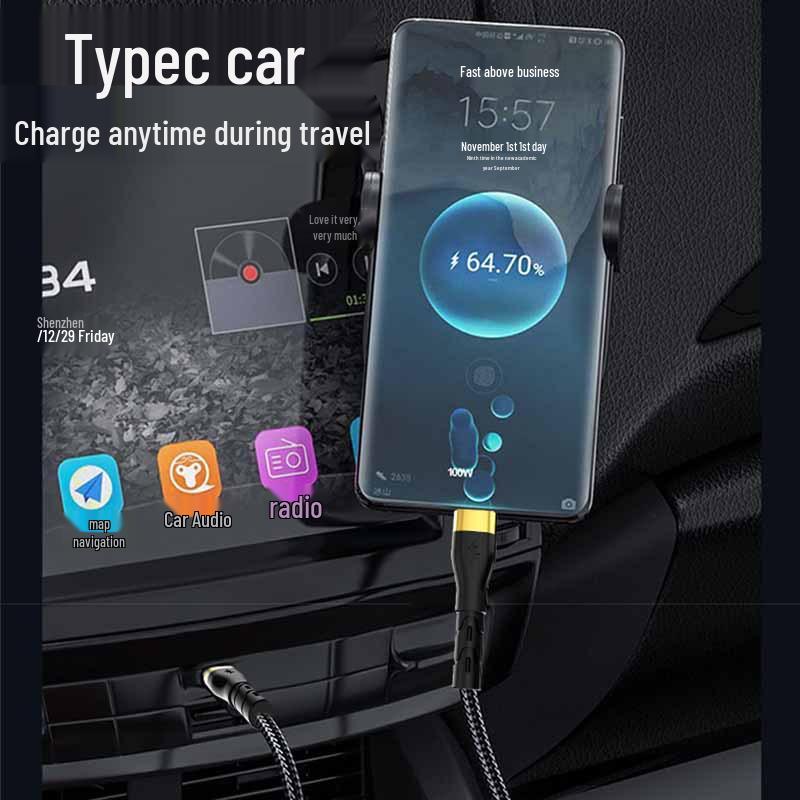 120W Fast Charging Dual Type-C Cable for Apple 15/16, Huawei Phones, Laptops - 6A Compatible.