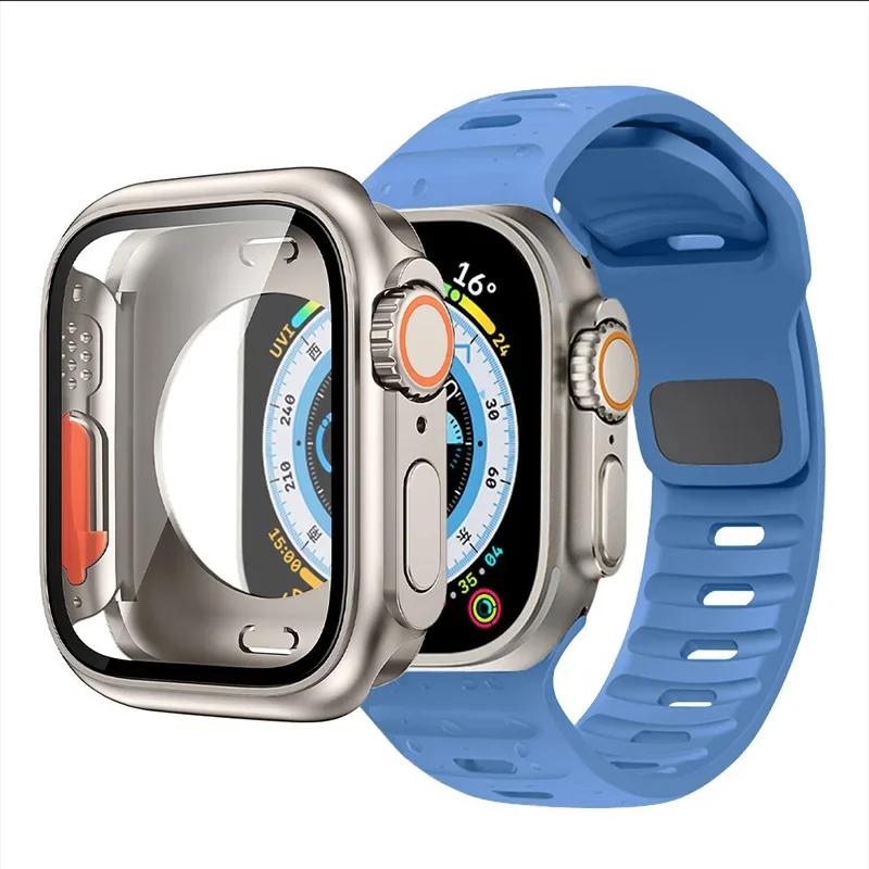 Case+Strap For Apple Watch Band 45mm 44mm 41 42 46mm Smart Silicone Bracelet Iwatch Series 5 6 Se 7 8 9 10 Change To Ultra Case