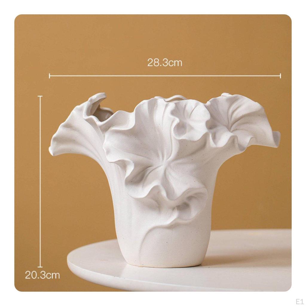 Handmade Ceramic Vase Artistic Design Ruffled Wavy Rim for Homestay