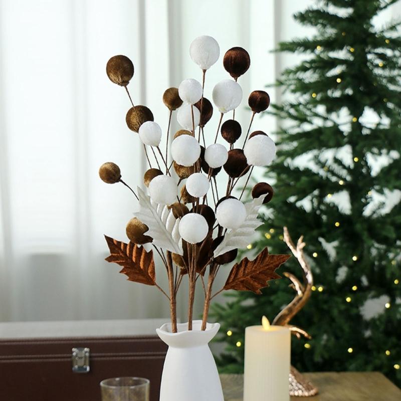 Christmas Tree Ornament Stem Delicate Velvety Ball Stem For DIY Christmas Tree And Wreath Decoration