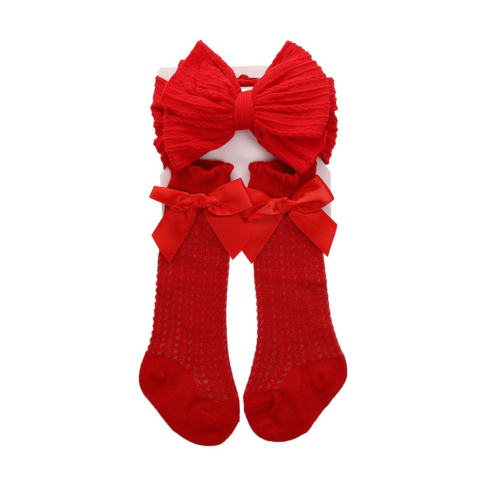 3Pcs/Set Baby Cable Knit Nylon Bows Headbands with Lace Eyelet Socks