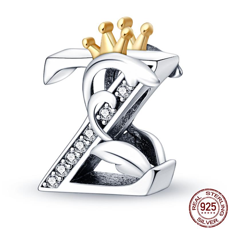 

Charm Bead Components Plata CZ stering Copper Metal Compatible With Pan Authentic Original Bracelets 26 Letter English Alphabet Bead Components